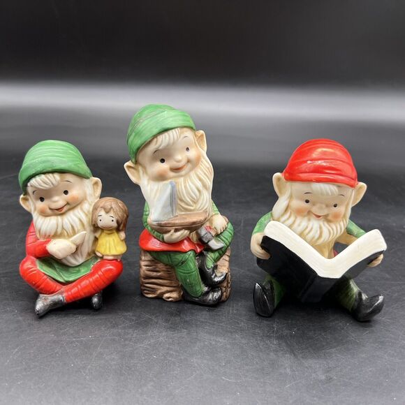 Vintage Homco Christmas Elves Figurines Santa’s Elf Toy Makers # 5205 Set of 3 - Picture 1 of 15